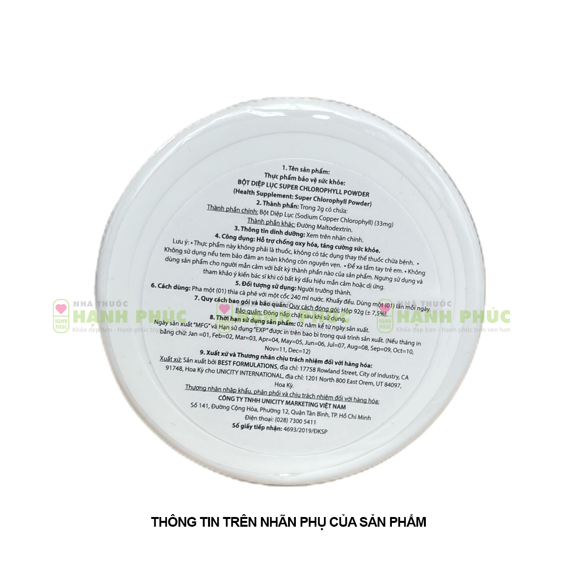 Bột Diệp Lục Unicity Super Chlorophyll Powder 92g Chính Hãng date- Thế Giới Hàng Ngoại 11 Nhãn phụ của sản phẩm bột diệp lục unicity Super Chlorophyll Powder
