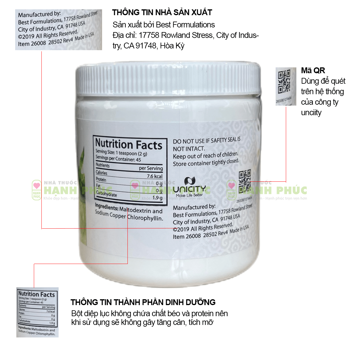 Bột Diệp Lục Unicity Super Chlorophyll Powder 92g Chính Hãng date- Thế Giới Hàng Ngoại 8 Thông tin trên nhãn của sản phẩm bột diệp lục Unicity Super Chlorophyll Powder